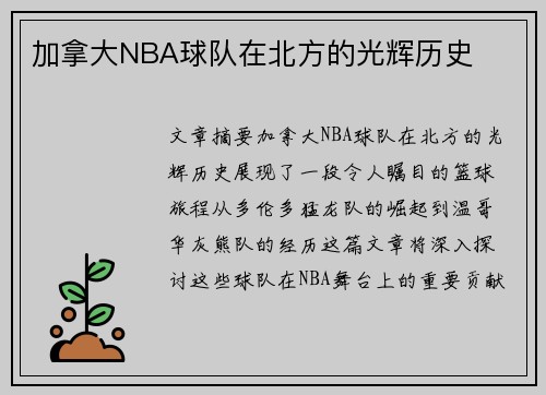 加拿大NBA球队在北方的光辉历史
