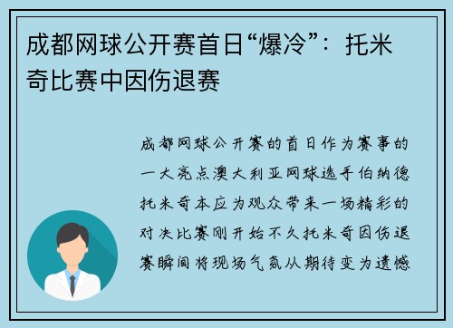 成都网球公开赛首日“爆冷”：托米奇比赛中因伤退赛