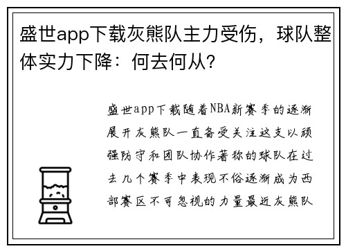 盛世app下载灰熊队主力受伤，球队整体实力下降：何去何从？